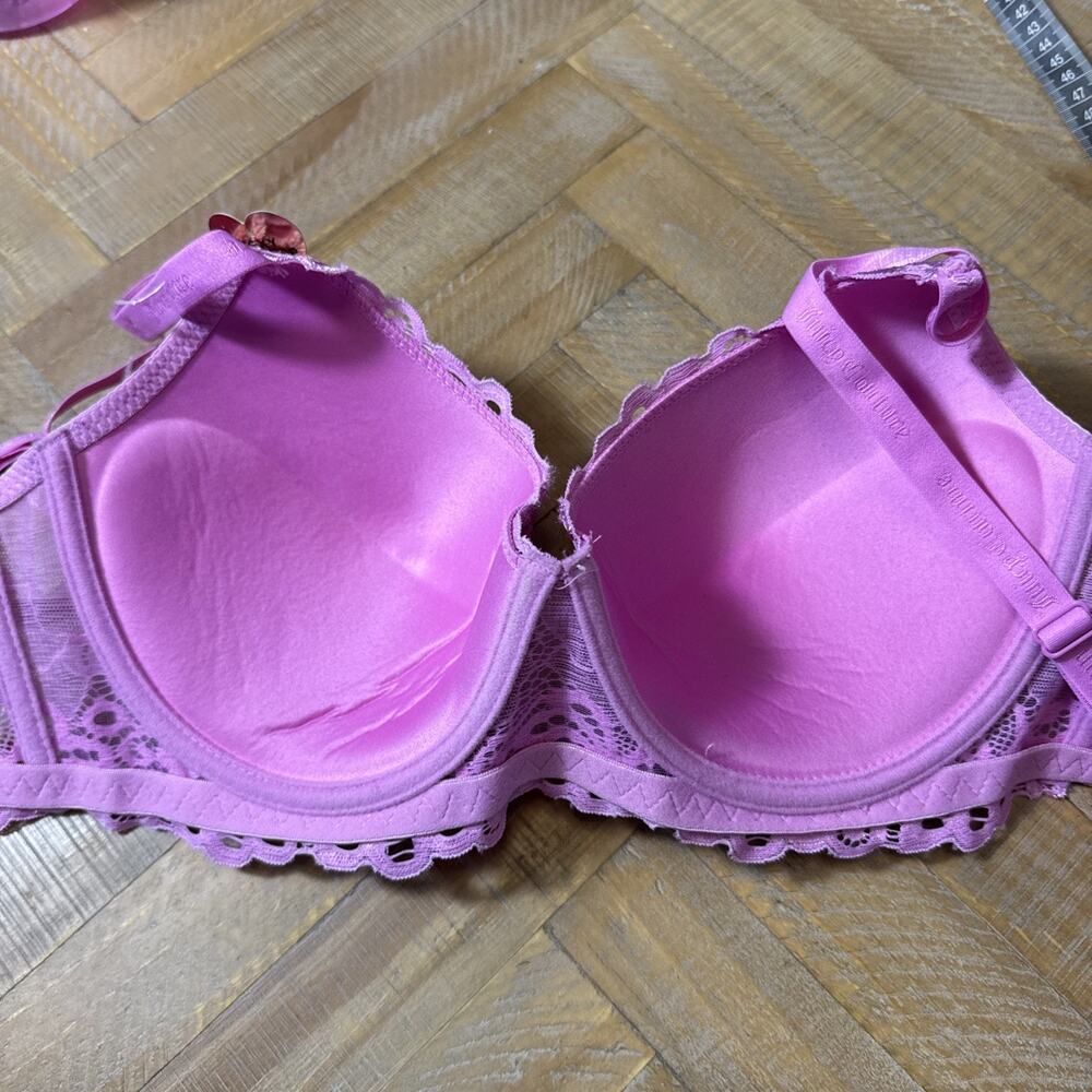 Juicy Couture Bra 36D Pink Lace Push Up Padded Y2K McBling Coquette Lingerie - Picture 8 of 9
